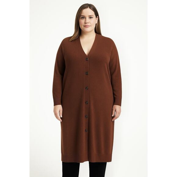 Crush 100% Cashmere Brown Long Button Cardigan Sweater Women’s Size XL - Picture 1 of 13